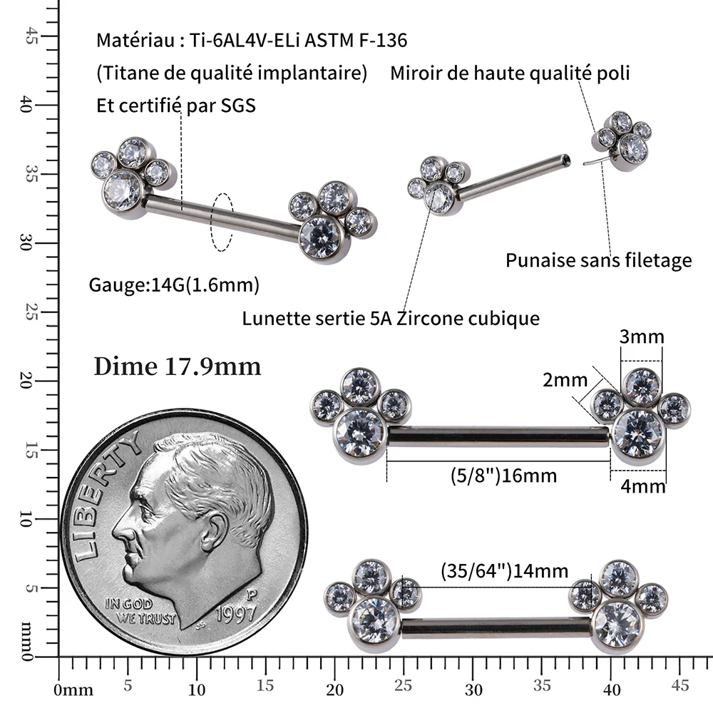 16 Pièces Piercing Téton/mamelon - Barbells Acier Chirurgical, 8 Styles Différents, Pour Piercing Langue, Mamelon, Bijoux Corps Personnalisés