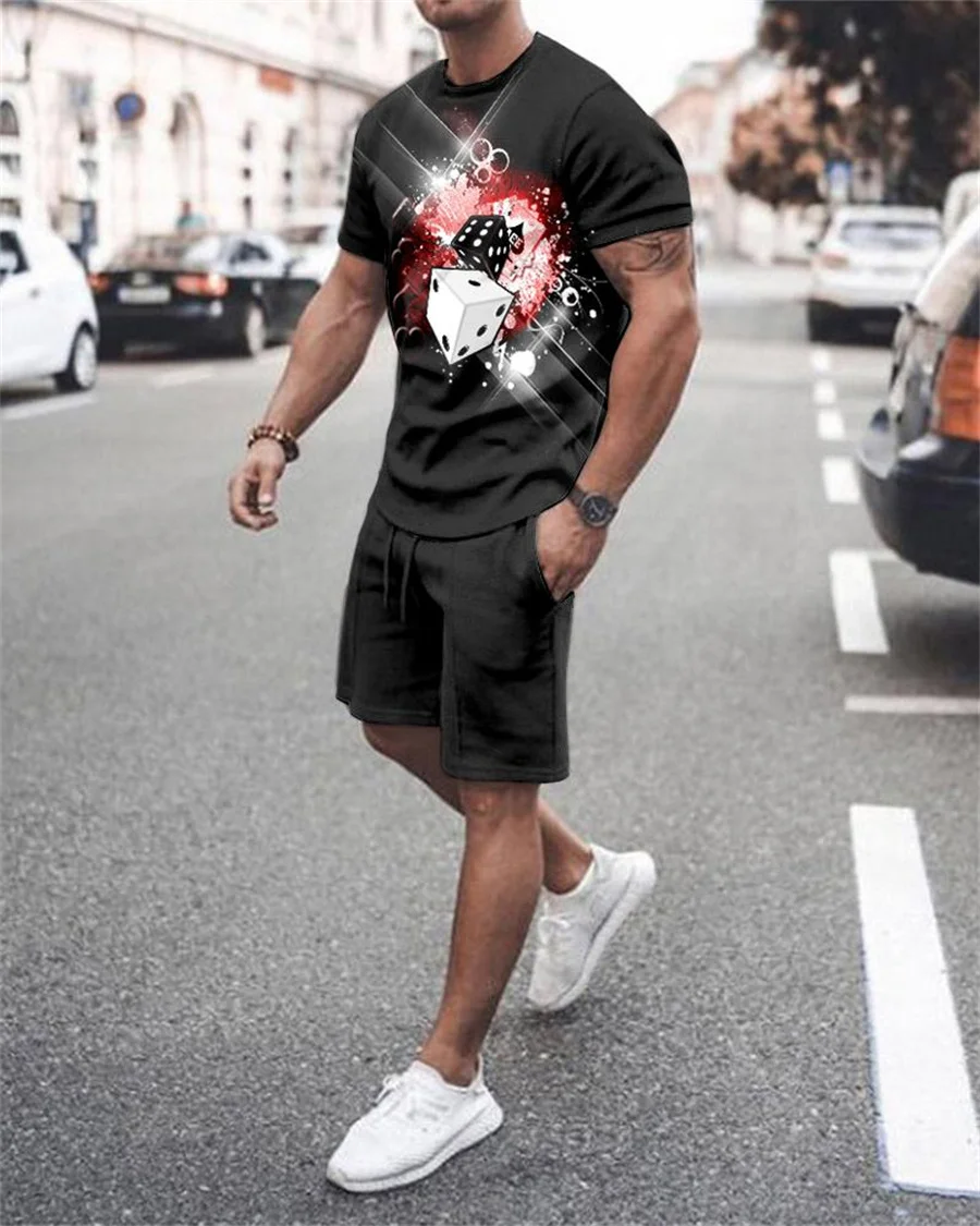 Fashion Men's Summer T-Shirt + Shorts Set Simple Letters Premium Cotton Breathable Sportswear Casual Plus Size T-Shirt Shorts