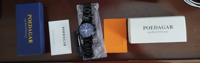 Poedagar relógio de quartzo masculino luxo esportes à prova dwaterproof água cronógrafo luminoso data homem relógio de pulso negócios couro relógios masculinos photo review