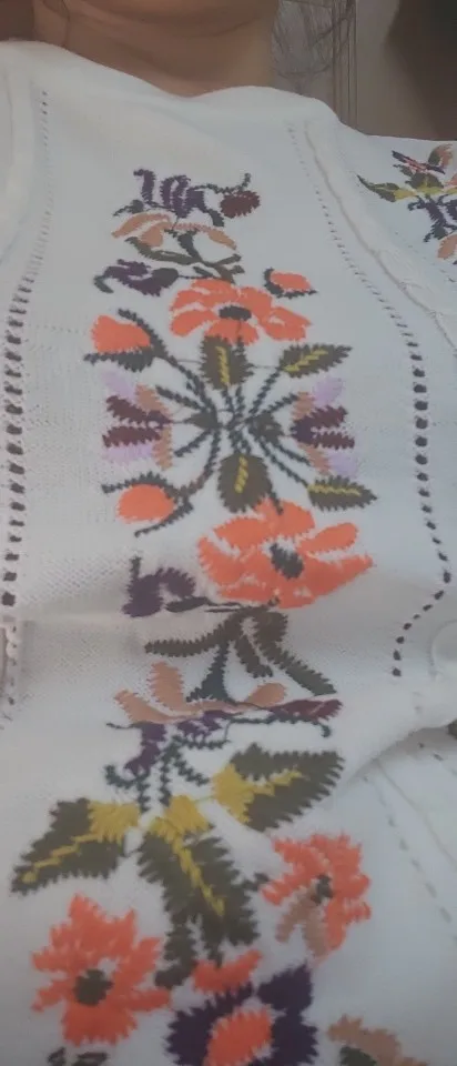 Vogue Embroidered Short Sleeve Puff Sleeve Acrylic Pullover photo review