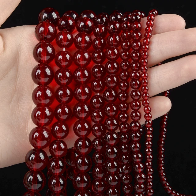 Natural Stone Beads Pomegranate Red Glass Round Loose Beads for