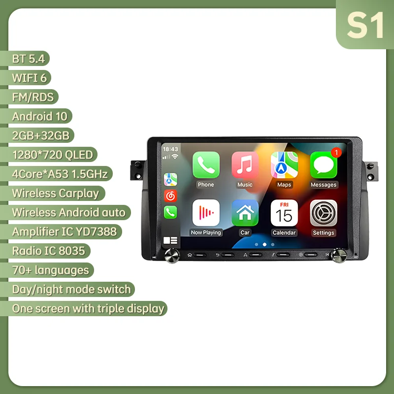 Hikity Android 15 Autoradio Voor BMW 3-serie E46 (1999-2005) - 9" Touchscreen, Draadloze CarPlay, Achteruitrijcamera