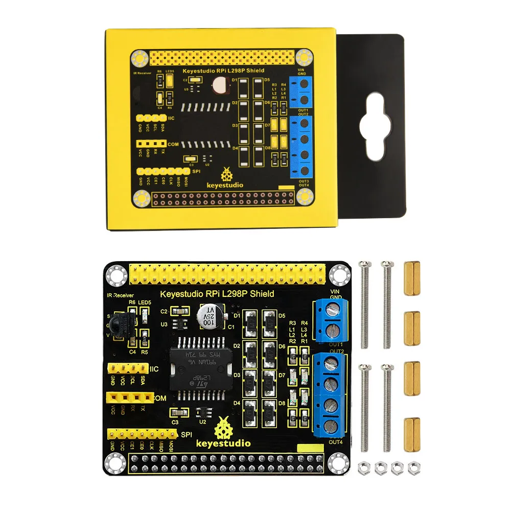 Keyestudio Raspberry Pi L298P Motor Drive Shield Board Dual Power H-Bridge Driving Per Arduino/Raspberry Pi 4B/3B +/3
