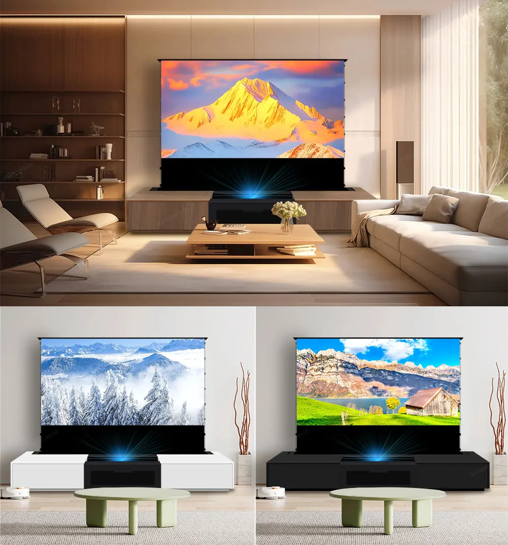 Projector screen 84inch-133inch Intelligent Laser TV Cabinet for Ultra Short Throw Projector Integrated Cabinet + Motorized Floor Rising Screen