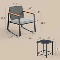 3 Pieces Rocking Patio Bistro Set with Anti-Scald Armrest, Outdoor Patio Wicker Furniture Set with Glass Table and Cushio 3