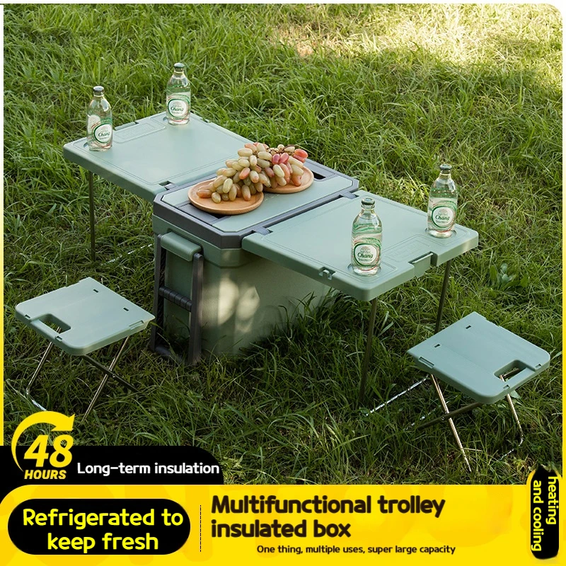 

Outdoor Multifunctional Portable Folding Camping Table and Chair Insulated Box Food Freshness and Cold Insulation Storage Barrel