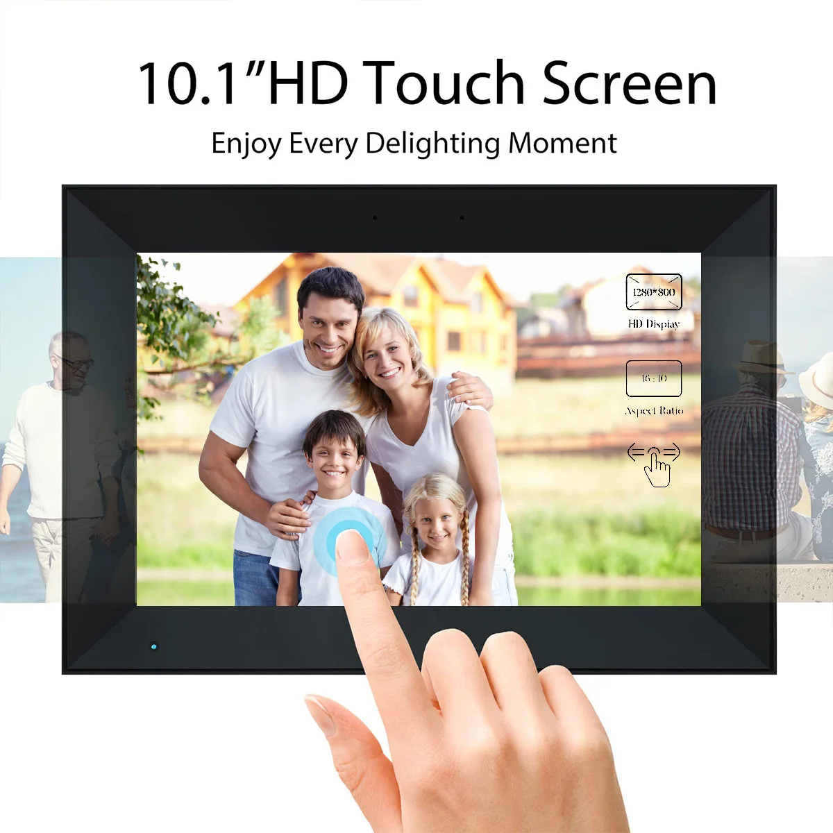 2025 PF1006 Digital Picture Frame 10.1 Inch 32GB Storage Smart WiFi digital photo frame with 1280x800 IPS HD Touch Screen Wall view 2