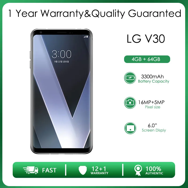 LG V30 VS996 4+64GB Refurbished Original Unlocked Phone 6.0inch Wi fi