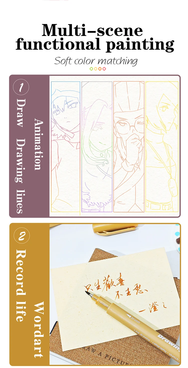12 Pastellfarben Kunst Kalligraphie Pinsel Stift Pinsels pitze Marker Filzspitze wasser basierte Tinte Farb stifte ideal für Schriftzug, Journal ing – Detail 15