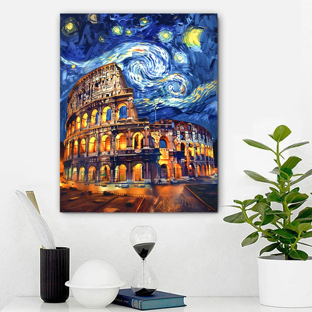 

Абстрактная картина по номерам YIJIE, здание звездного неба, «сделай сам», ручная роспись, раскраска на холсте, уникальный подарок-сюрприз, домашний декор