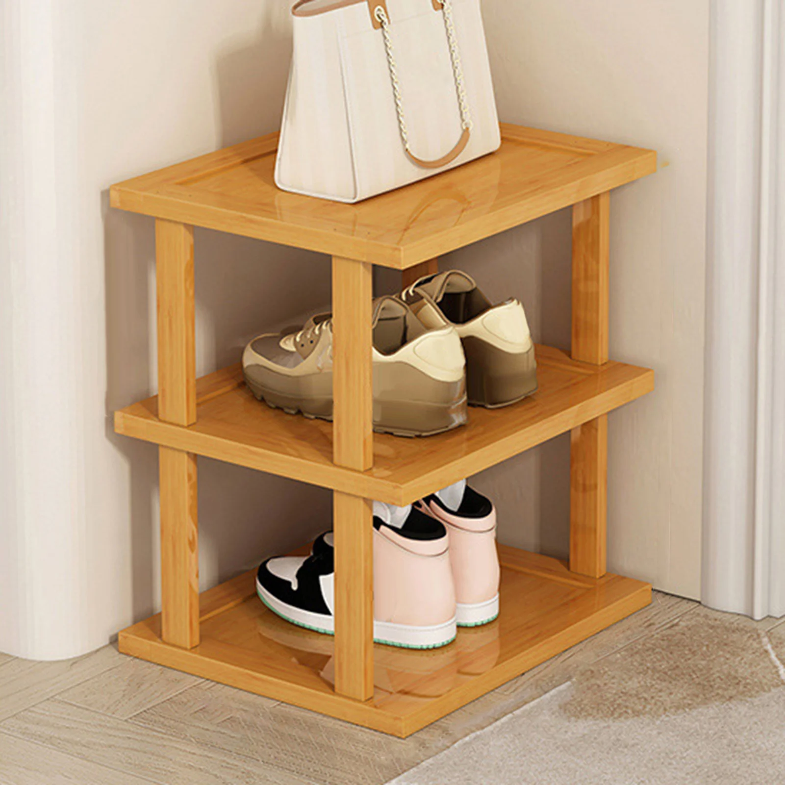 1 Set Six Layers Shoes Organizer Stable Structure Waterproof Shoe Rack Bamboo Great Load Bearing Entryway Shoes Storage Shelf 3