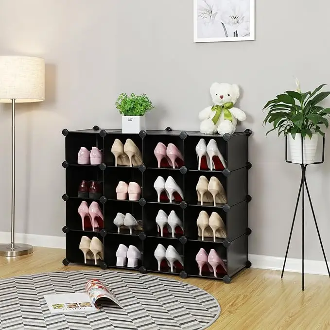16-Cube Interlocking Plastic Shoe Rack with Modular Storage Cabinet for Closet, Entryway & Garage - Space Saving Design 4