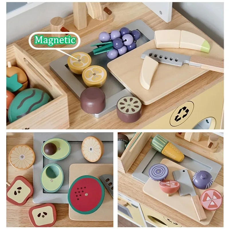Cutting Pretend Kitchen Toys Wooden Food Accessories Set For Kids Educational Cognition