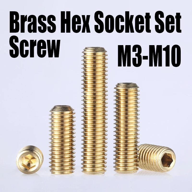 10PCS M3 M4 M5 M6 M8 M10 Brass Hex Hexagon Socket Set Screw Copper Allen  Cup Point Grub Screw Set Bolt Screw Fastener