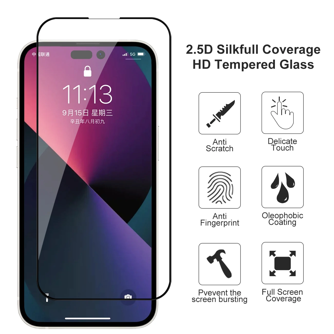 100 Pcs Full Coverage Screen Protector 9H Tempered Glass Film For iPhone 14 14plus 14pro 14promax