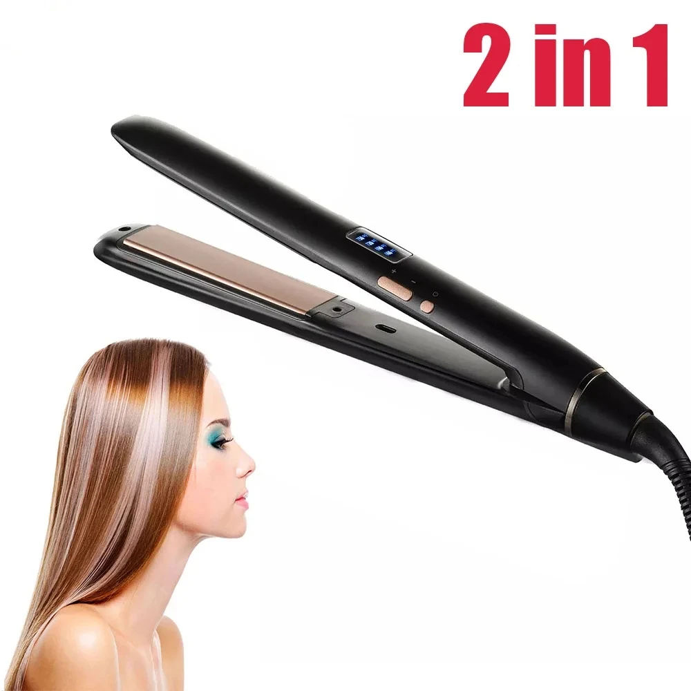 2 in1 Professional Hair Straightener Curling Iron PTC Heating Flat Iron Tourmaline Ceramic with Digital Max 210℃/750℉ Dry＆Wet far infrared heating pad natural jade tourmaline stones heating mat for pain relief with smart controller adjustable temp