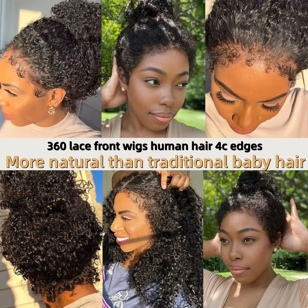 4C kinky Edges Deep Wave Frontal Wig Invisible Drawstring 360 Full HD Lace Front Wigs Water Water Glueless Wigs Human Hair 5