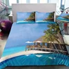 Dream NS Modern Nature Bedding Set 3D Digital Printing Beach Coconut Grove Summer Bedroom Bed Sheet Pillowcase Bedding Kit 1