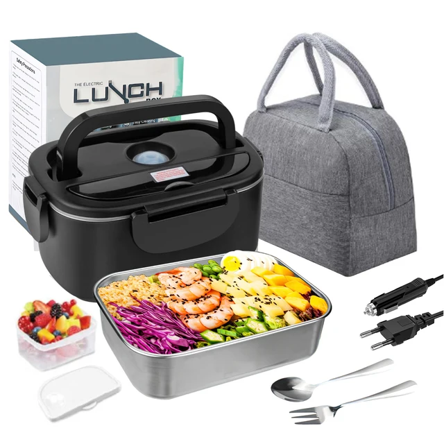 ​Boîte à Déjeuner Électrique Chauffante 2-en-1 – Gamelle Bento Portable en Acier Inoxydable (1.5L - 60W / XXL 2.5L - 90W) – 12V/24V/220V pour Voiture, Camion et Bureau 8