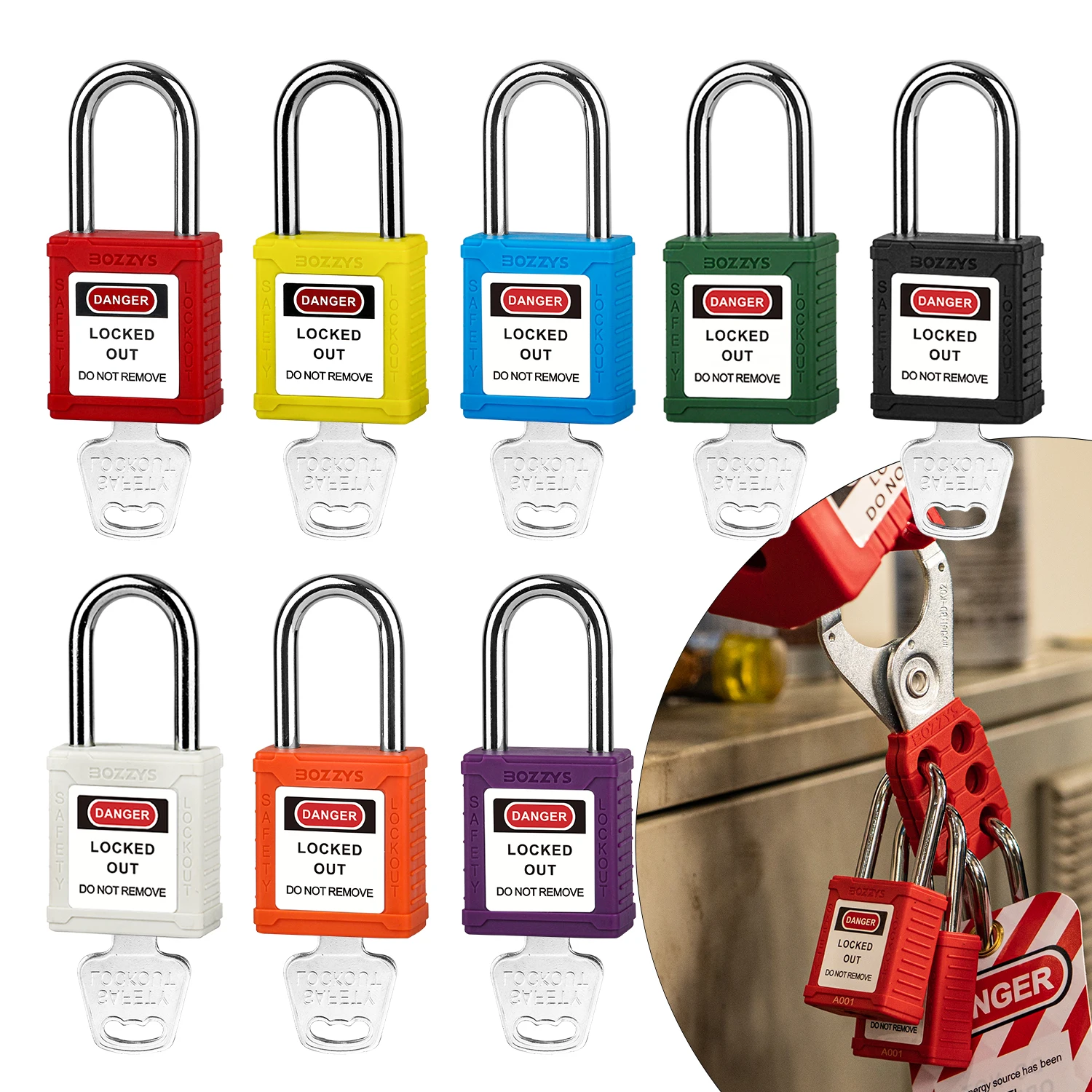 

Nylon Safety Padlock Set-10 Pack,Keyed Alike,Steel Shackle,1 Keys per Loto Locks,to Overhaul of Lockout-Tagout Equipmentipment