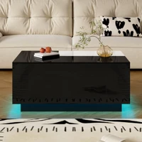 Table basse noir et blanc brillante avec LED, plateau extensible, espace de rangement, MDF, 80x50x35,5 cm, pour salon, petit appartement 2