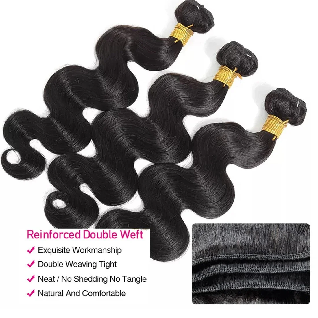 Body Wave 100% Human Hair Bundles With Frontal Brazilian Bundles With 13x4 Frontal Human Hair Weave Extensions 3 #1B
