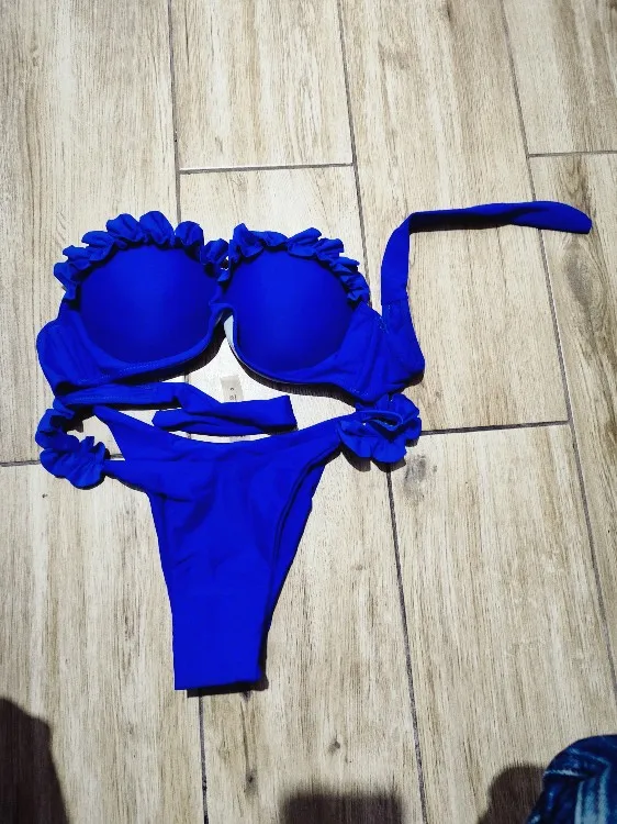 Sexy Ruffled Frilled Bra Cup Bikini 2025 Women Bandeau Swimsuit Female Swimwear Two Pieces Bikini Set Push Up Bathing Suit Swim photo review