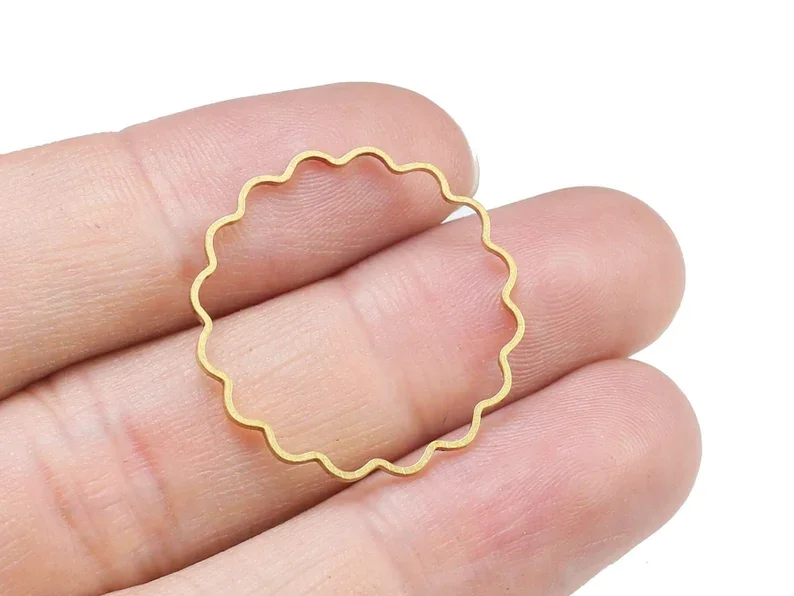 

50pcs Brass Lace Circle Rings, Wavy Round Brass Charms, 25x1mm, Polymer Clay Flower Frame, Brass Findings, Jewelry making R1219
