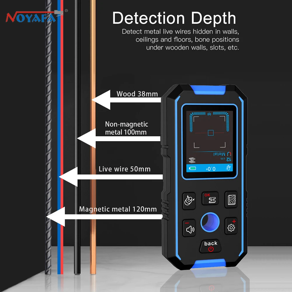 NF-518 Ponbos Professional Metal Detector LCD HD Digital AC Wood Stud Finder Undeground Wall Scanner Cable Wires Depth Tracker 4