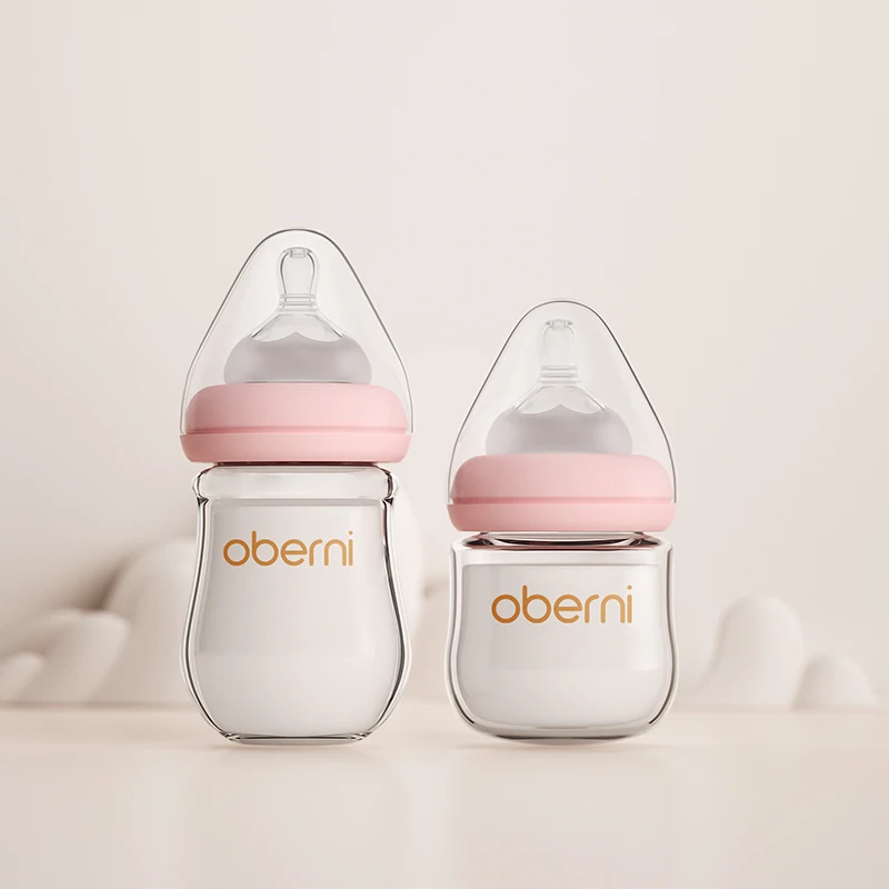 Oberni Baby Glass Bottle 120ml + 150ml Borosilicate Material Infant Milk Drinking Feeding bottle set