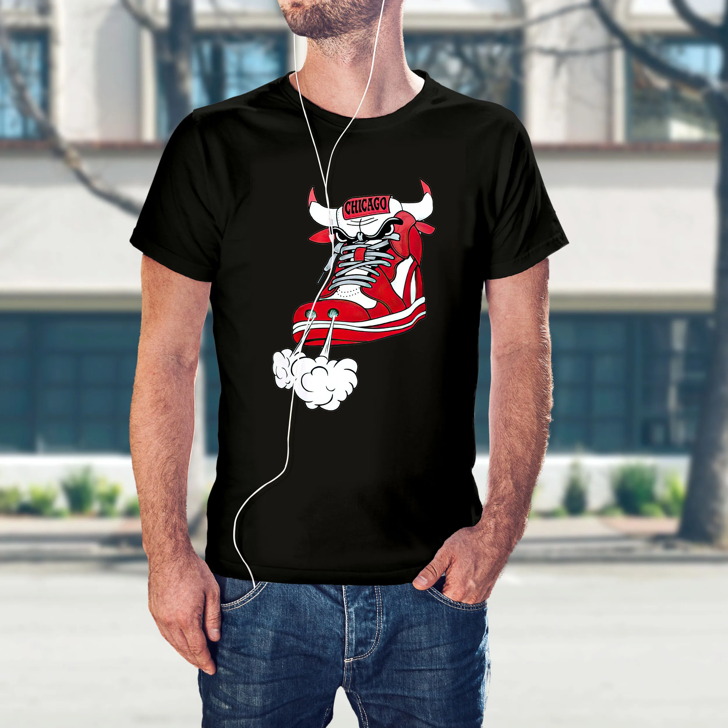 Nike Air Jordan Chicago Bulls Sneaker Horns Man's T-Shirt Tee