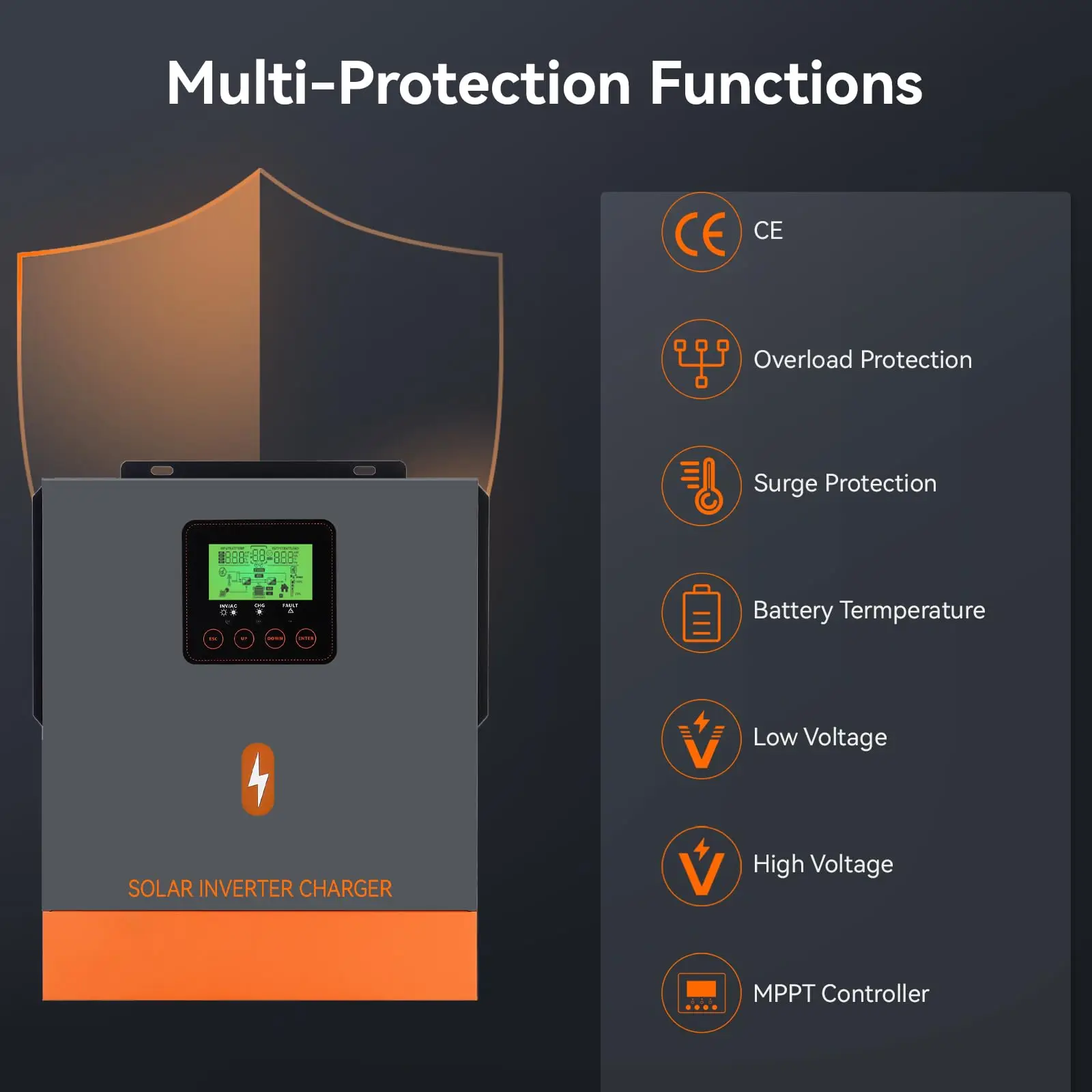 PowMr 1.5KW 1KW Hybrid Solar Inverter 24V 12V 220V Pure Sine Wave With 80A MPPT Solar Charge Controller Max 150VDC Solar Panel