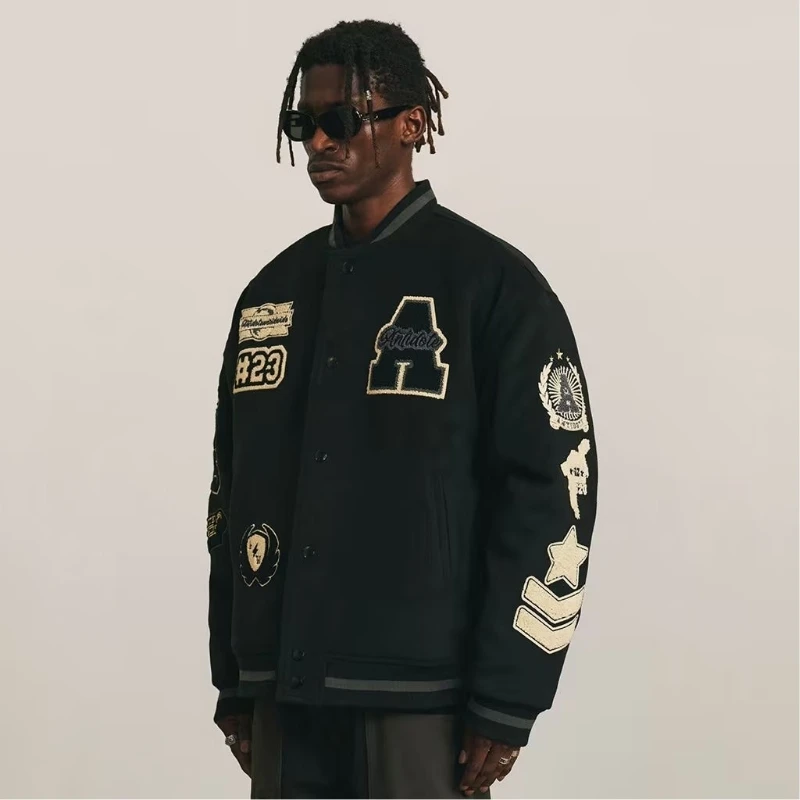 Baseball Jersey with Embroidered Words for Men, Fashion Uniforms, Stand Up Collar, Cardigan Outwear, Mexico Jacket,