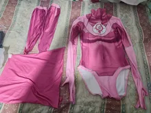 Women's Atom Eve Cosplay Costume Full Set - Pink Jumpsuit With Cloak & Socks