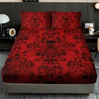 Skull Floral Design 3-Piece Bed Sheet Set - 100% Polyester, Digital Print, Breathable All-Season Fitted Sheet and Pillowcase Set 2
