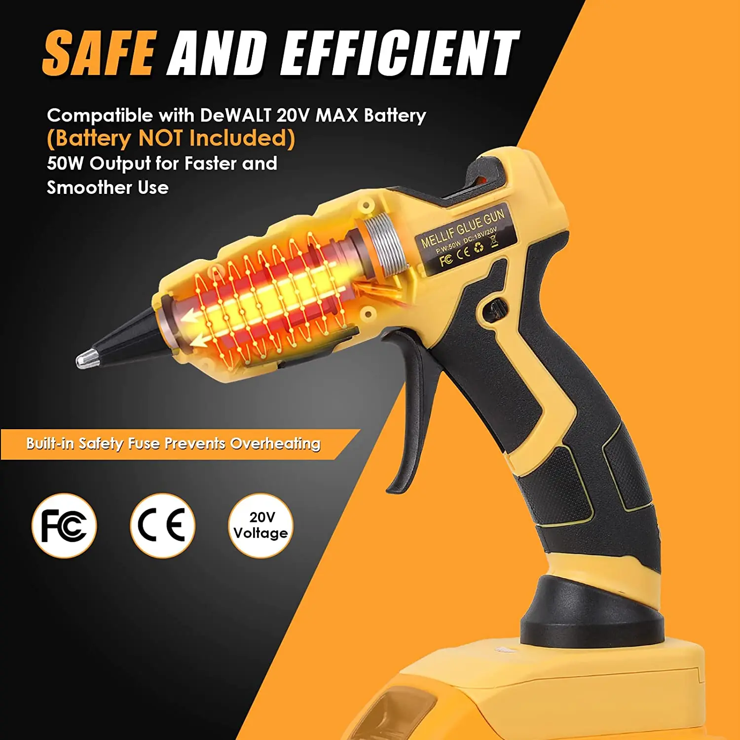 Mellif Hot Glue Gun Cordles Powered by Dewalt Makita Black&Decker