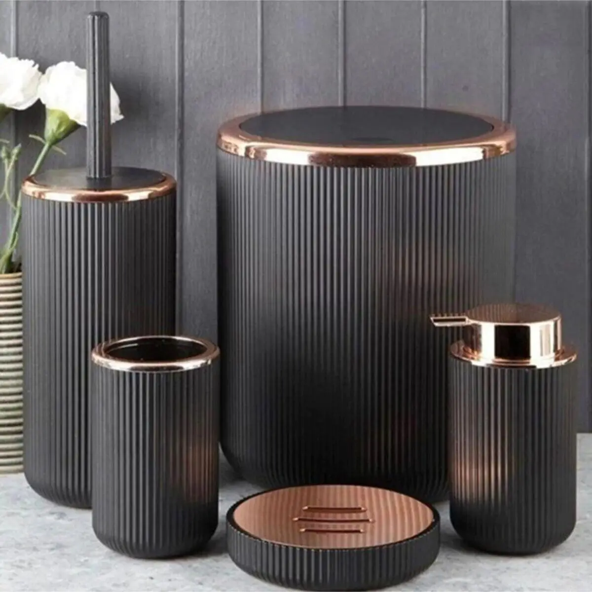 BathroomAccessorySetBlackAcrylic5PcsStripedLuxuryToothbrush