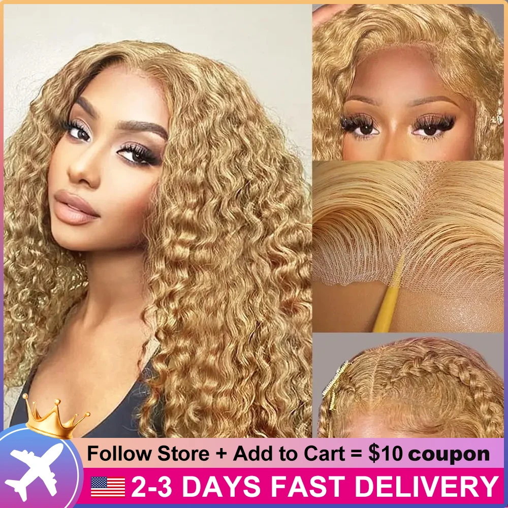 

Honey Blonde Curly Lace Front Blonde Wave Curly Wear Wig 13x4 Glueless Wig Human Hair Pre Plucked Pre Cut For Women 180% Density