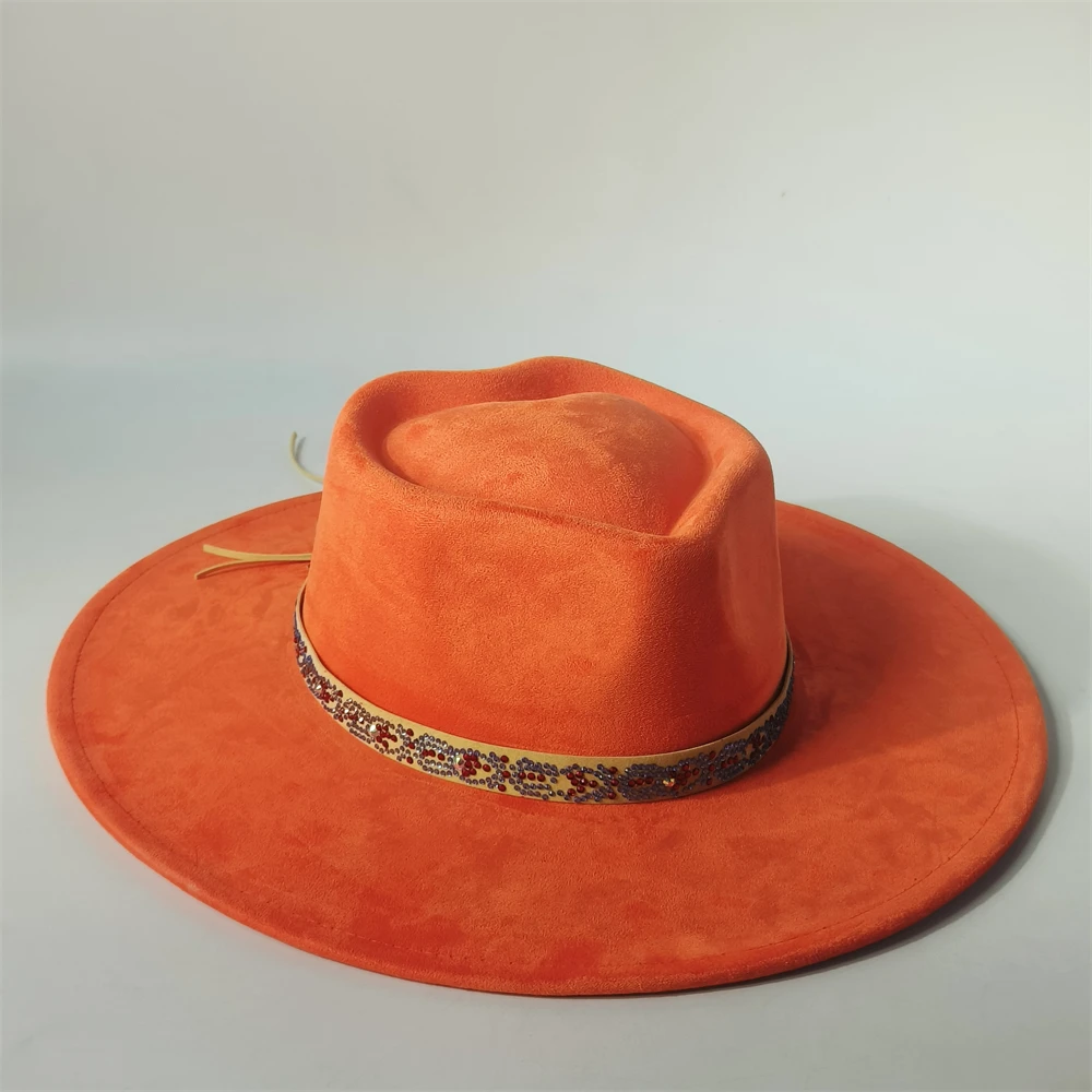 Personalisierter Wildleder-Fedora-Hut mit Herzkrone, neuer Damen-Wildlederhut mit 9,5 cm breiter Krempe, Panama-Hut im Großhandel, Unisex-Hut, Chapeau, Sombrero, Herrenhut – Detail 1
