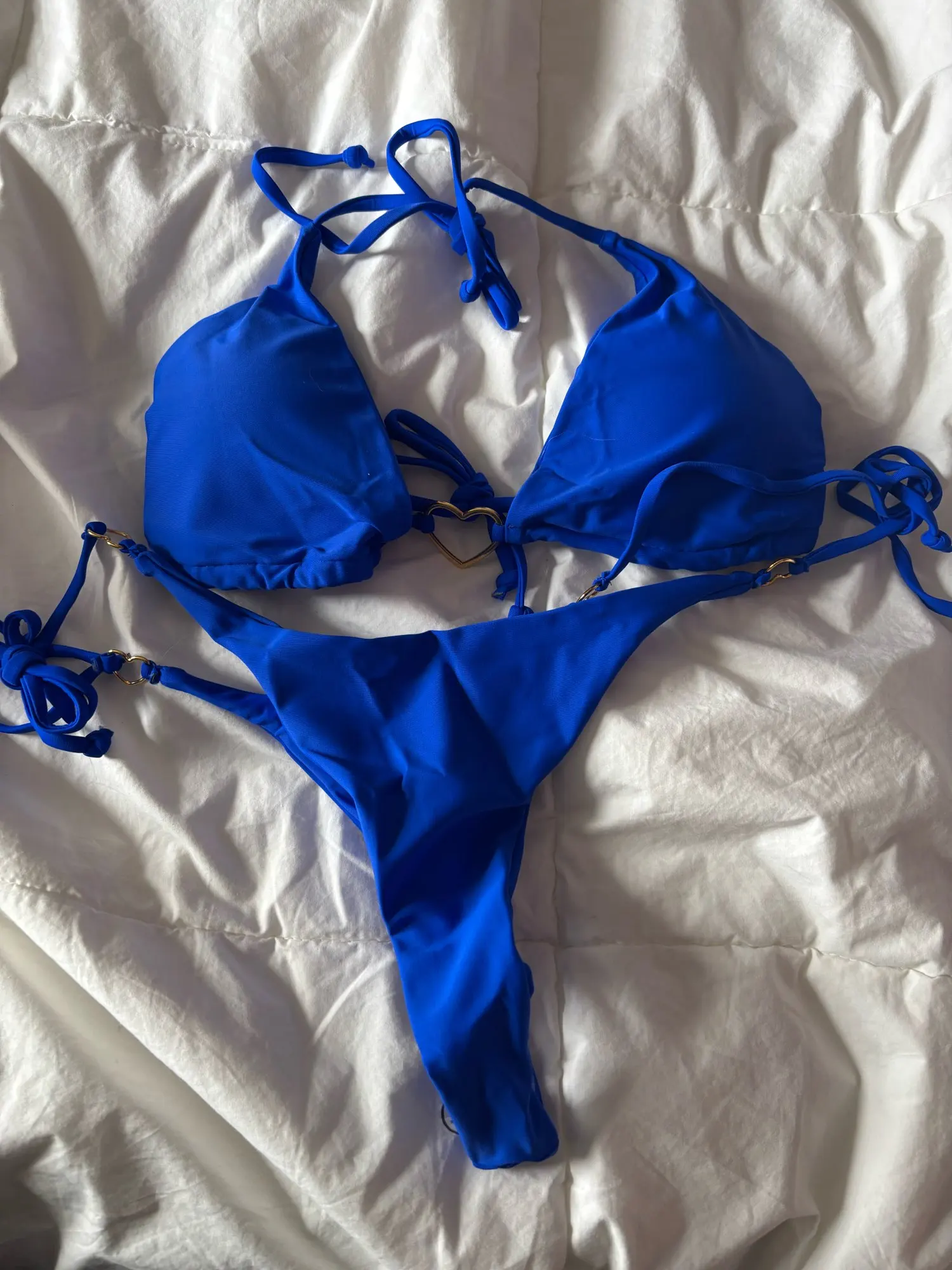 New Solid Color White Bikini Women suit Low Waist Lace-up Fashionable Swimsuit Two-piece Set photo review