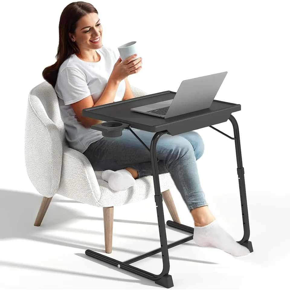 Adjustable Folding TV Tray Table with Cup Holder