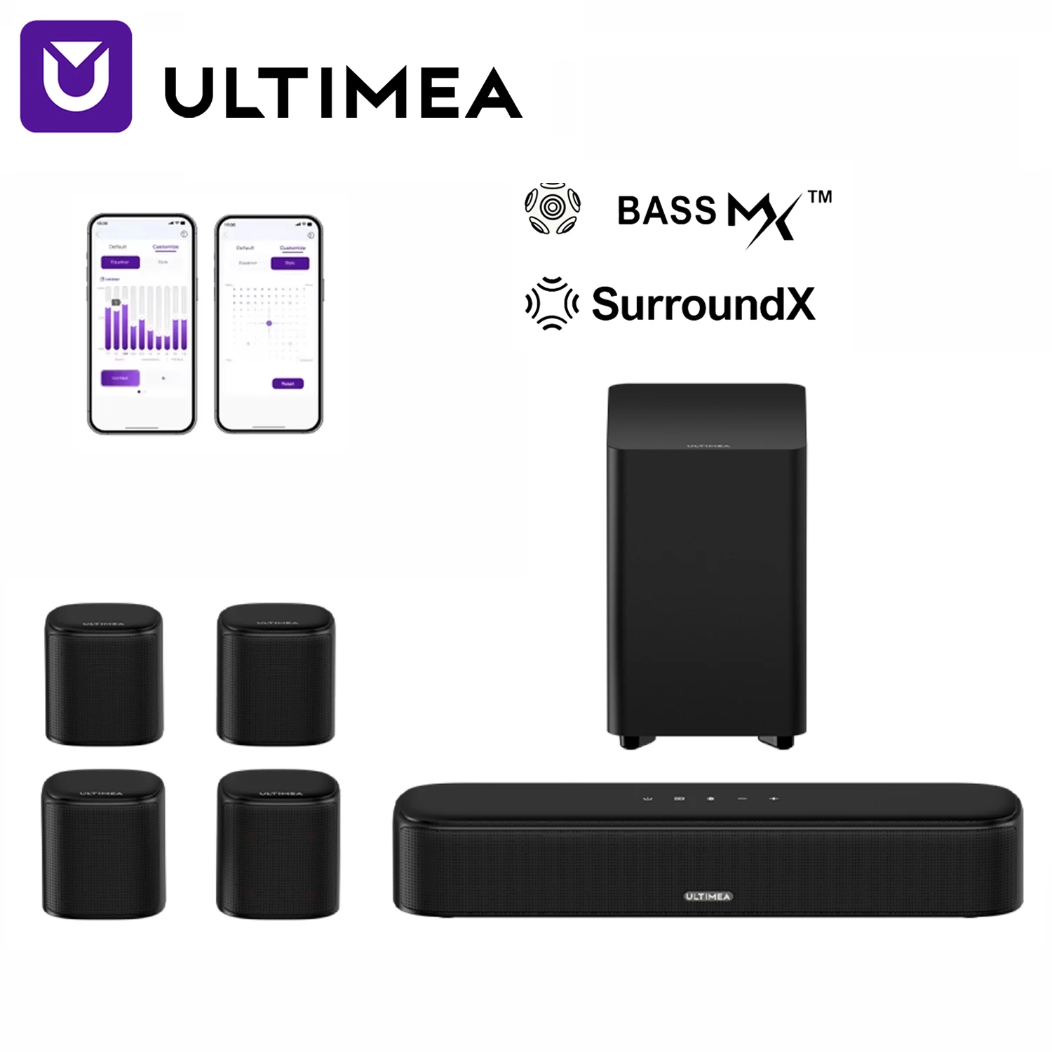 ULTIMEA 7.1-kanałowy soundbar do telewizora z virtuálnym dźwiękiem przestrzennym, system kina domowego z kontrolą przez aplikację.
