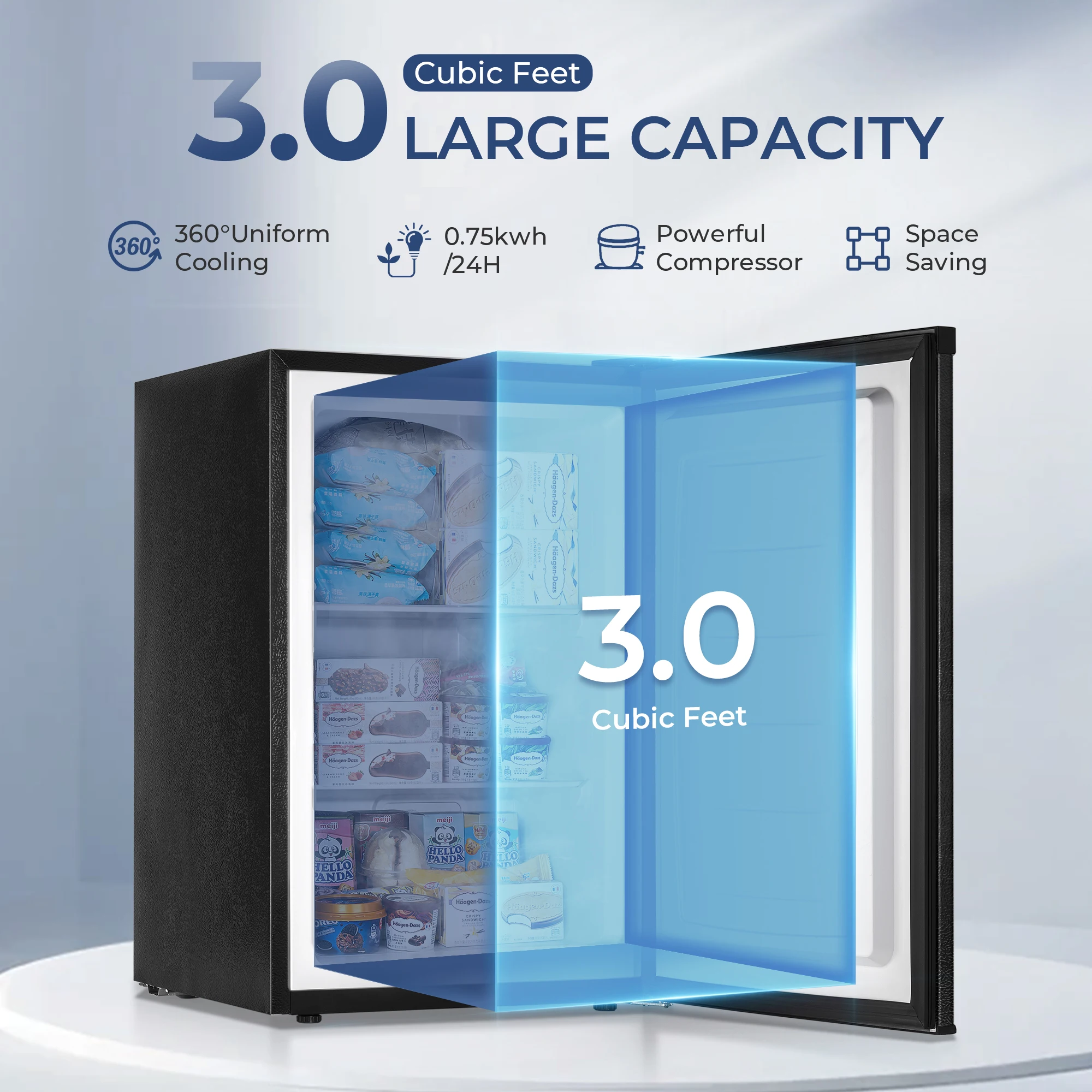 EUHOMY 3.01 Cu.ft Upright Freezer,Single Door Compact Design,Reversible Stainless Steel Door Suitable for Home,Dorm,Apartment