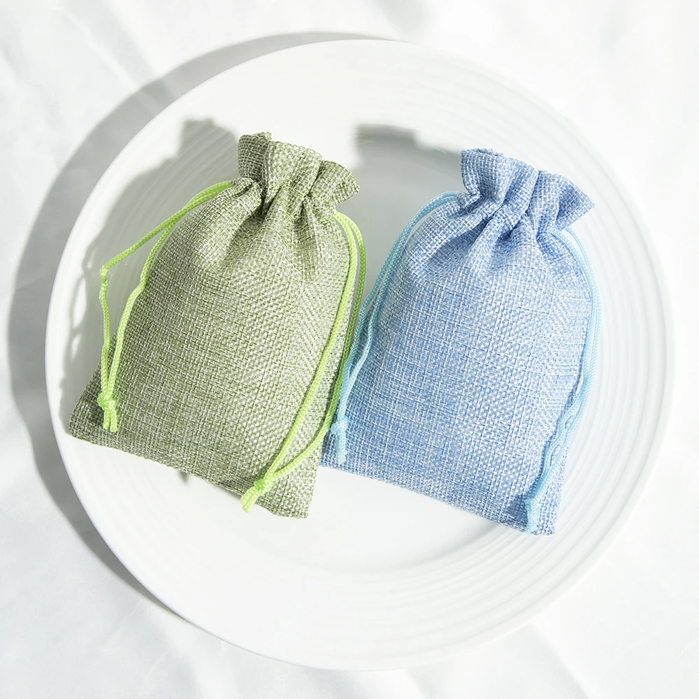 50pcs Natural Burlap Drawstring Packaging Storage Jewelry Bracelet Pouches Linen Jute Wedding Favor Gift Bag