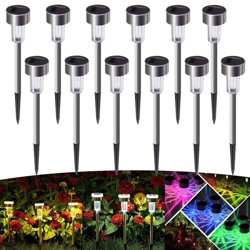 6/12/24PCS Solar Garden Light Outdoor Solar Powered Lamp Lantern Waterproof Landscape Bright Up to 10 Hrs for Pathway Walkway