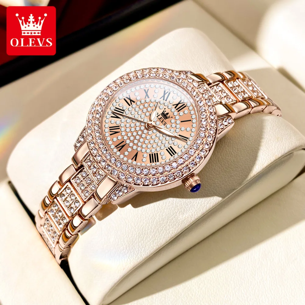 

OLEVS Quartz Watch for Women Luxury Stainless Steel Diamond Roman Dial Waterproof Fashion Elegant Women's Wristwatch Reloj Mujer