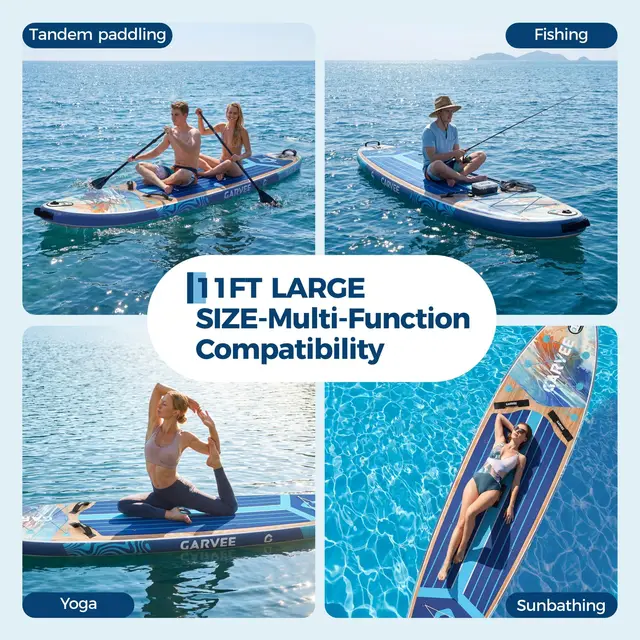 11' Inflatable Stand Up Paddle Board, 500LBS Weight Capacity, Wide Stand Up Paddle Board with Premium SUP Accessories, Non-Slip EVA Deck, for Adults & Youth of All Skill Levels, Dark Wood Grain
