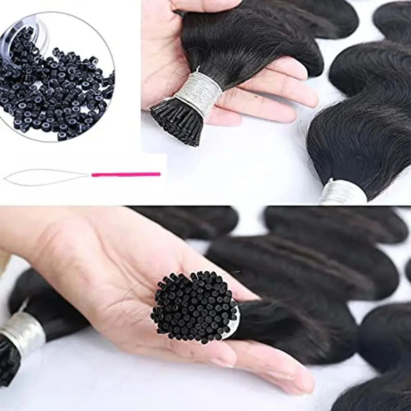 Body Wave I Tip Hair Bundles 16-26 Inch Human Hair Extensions Real 100% Brazilian Virgin Women 50 Gram Package Black #1B