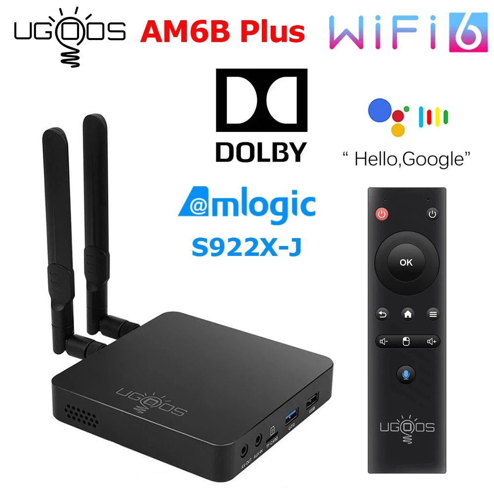 Ugoos Am6 Am6B Plus Android 9 Smart Tv Box 4Gb Ddr4 32Gb Amlogic S922X 2.4G 5G Wifi 6 1000M Lan 4K Set Top Box