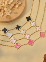 1 Set Stainless Steel Clover Jewellery Set Necklace Bracelet Ring Earrings Simple Fashion Matching Set 5